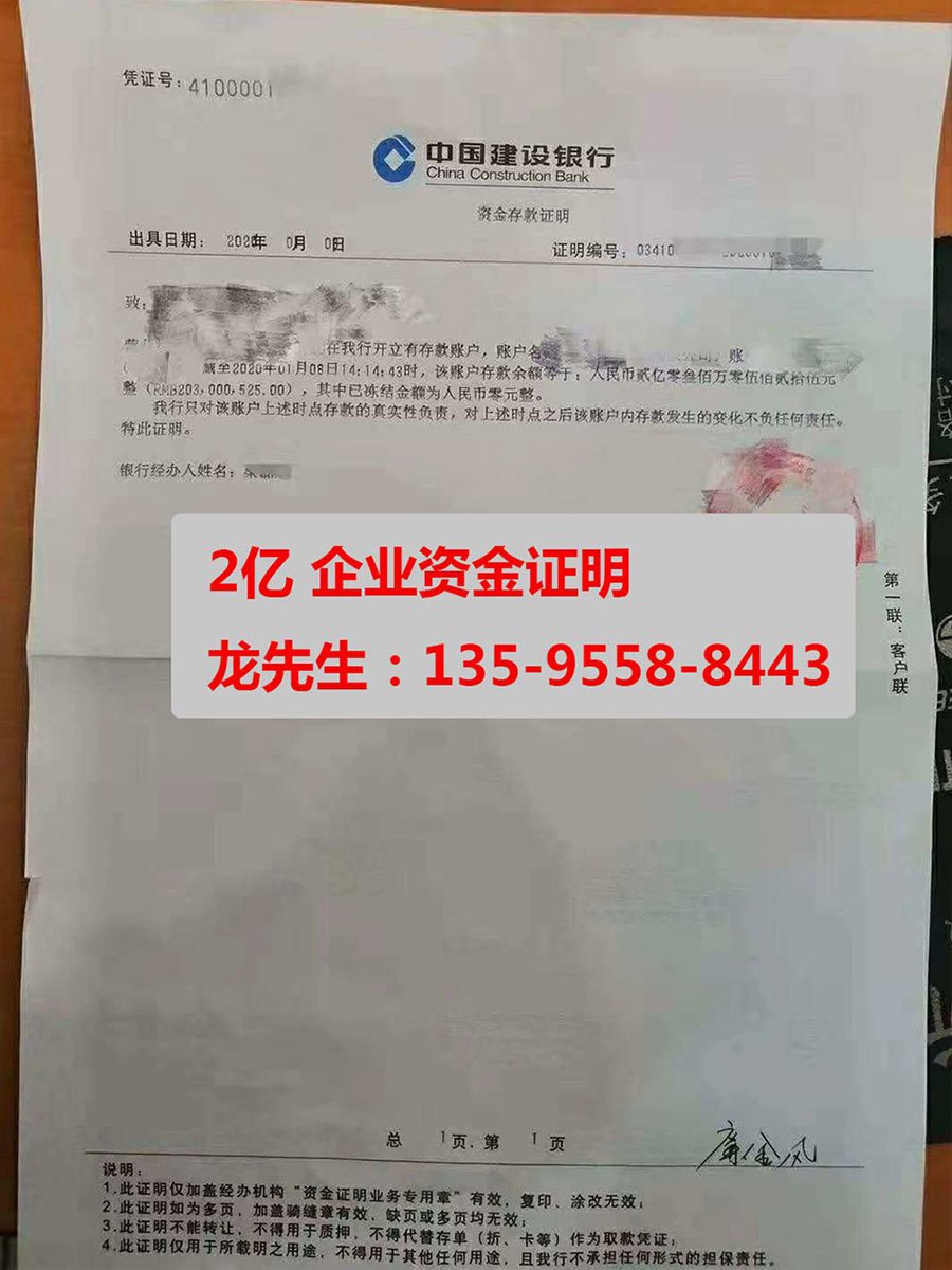 建行企业资金存款证明（2亿）